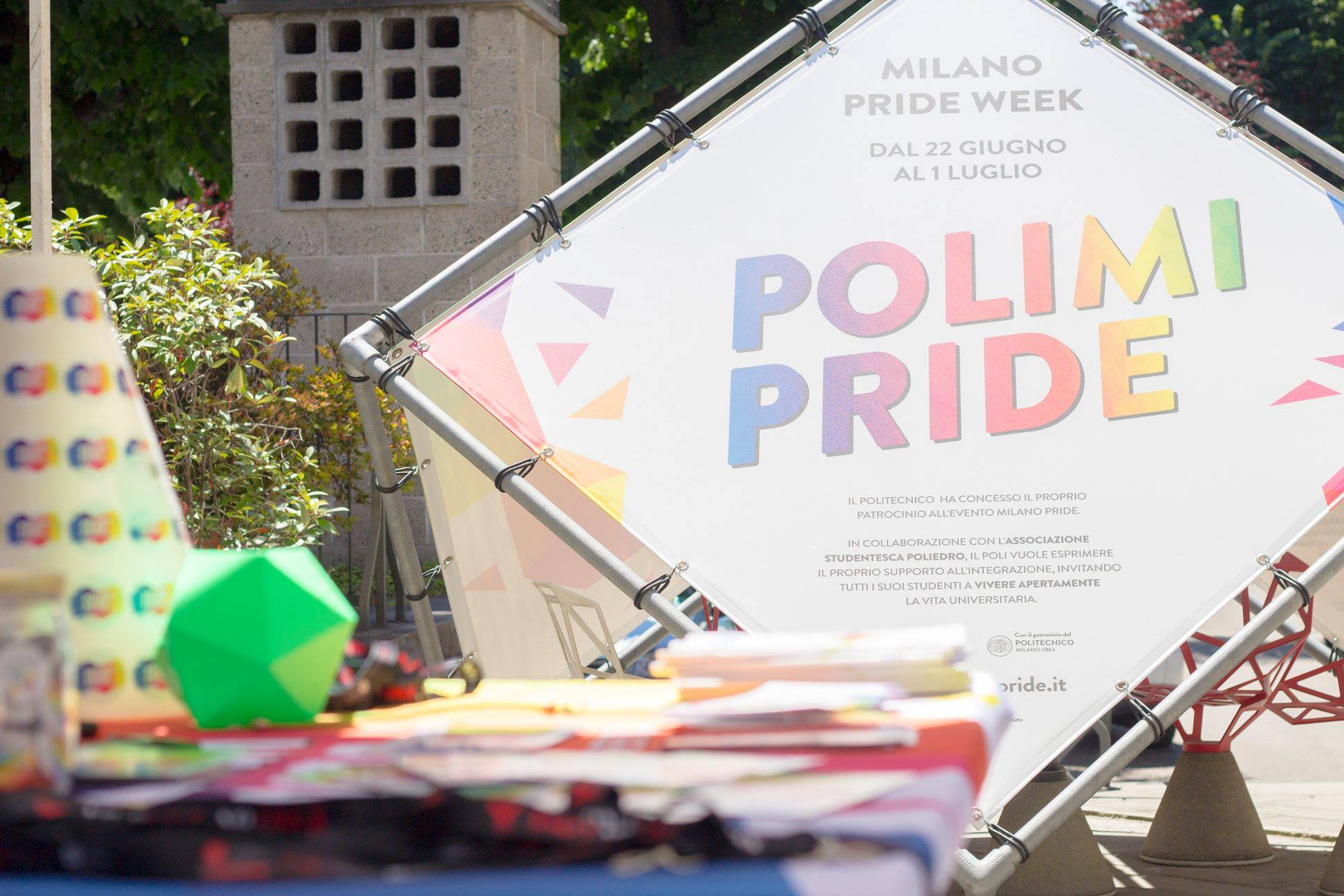 The stands at Polimi during Pride Week